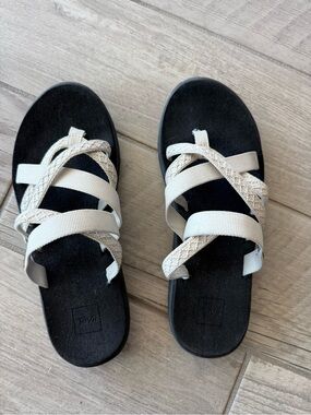 Teva Women's Black Footbed Sandals with Cream Straps